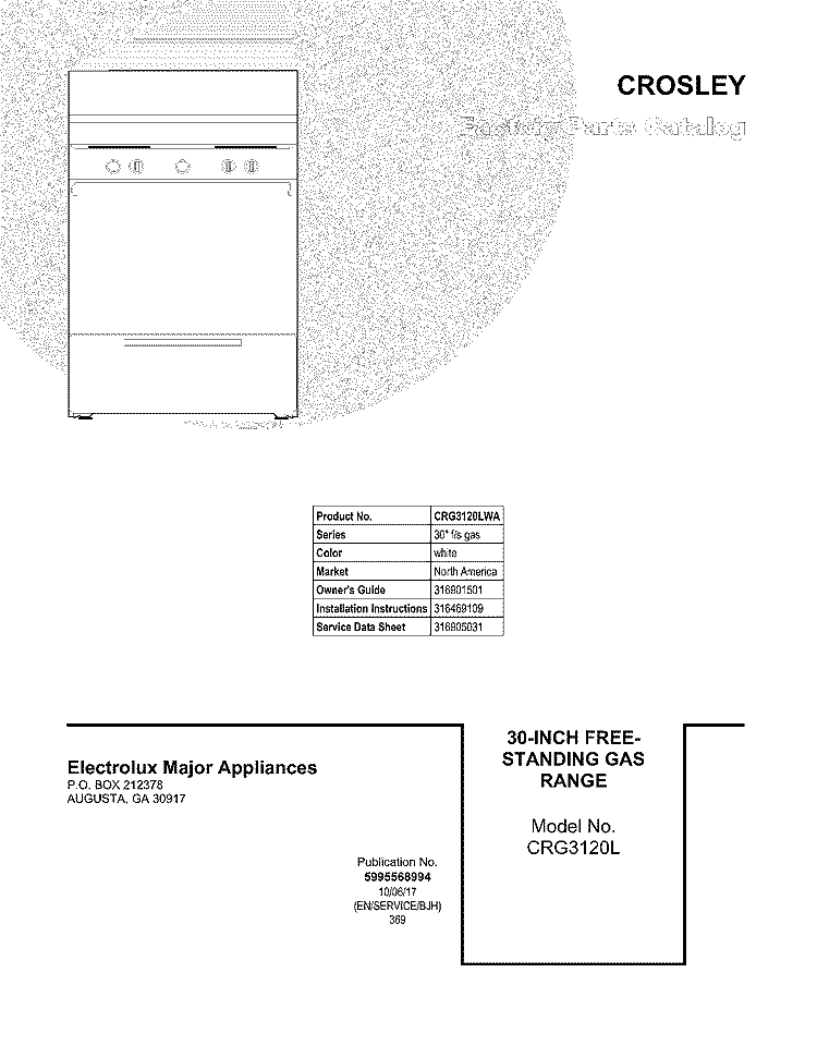 COVER Diagram and Parts List for CRG3120LWA  Crosley Range