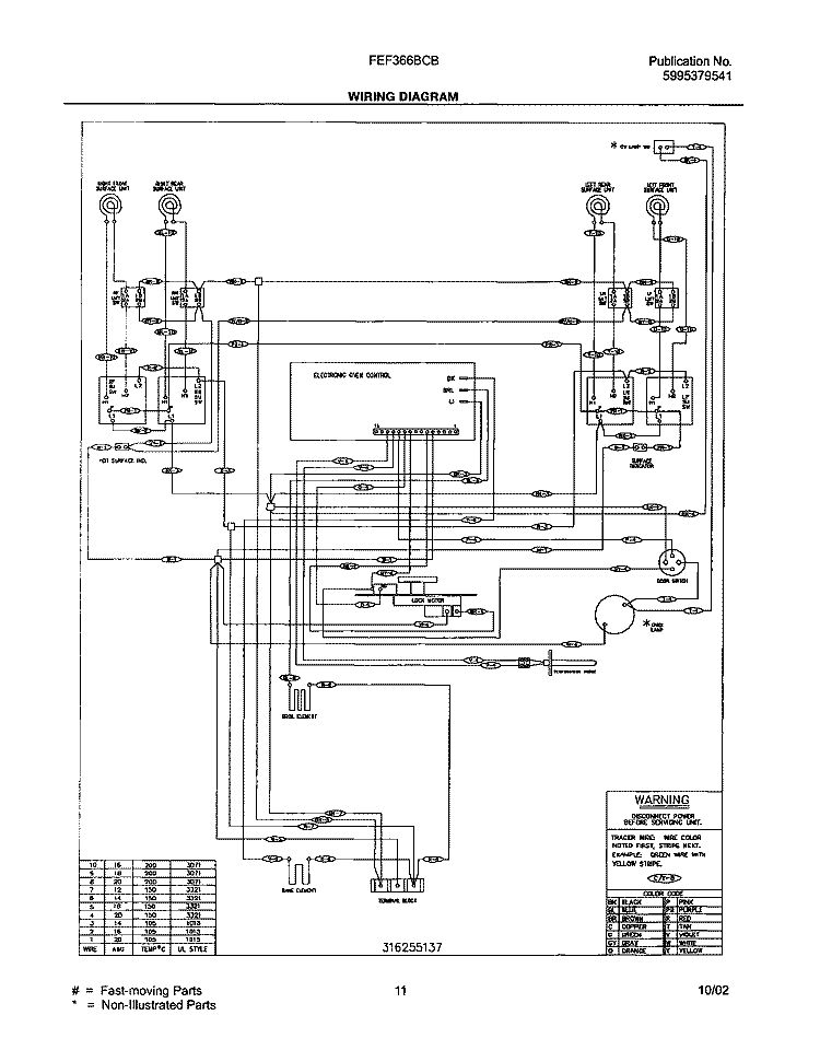 WIRING DIAGRAM Diagram and Parts List for FEF366BCB  Frigidaire Range