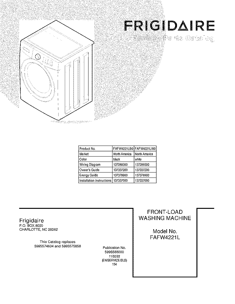 COVER Diagram and Parts List for FAFW4221LB0  Frigidaire Washer