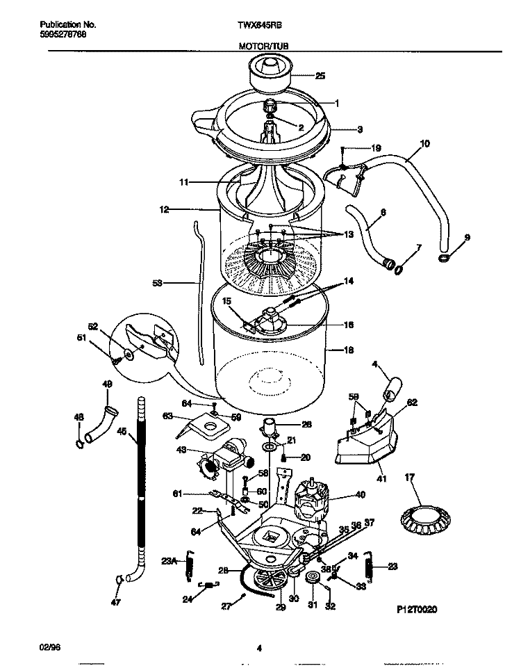 MOTOR / TUB Diagram and Parts List for TWX645RBW4  Tappan Washer