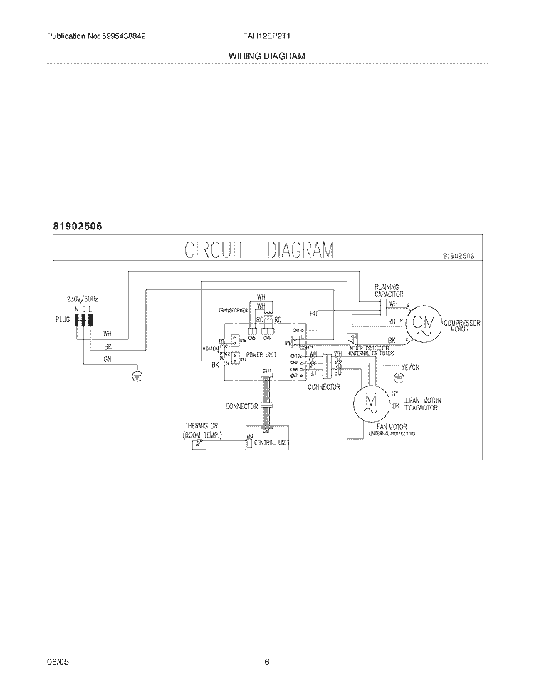 WIRING DIAGRAM Diagram and Parts List for FAH12EP2T1  Frigidaire Air Conditioner