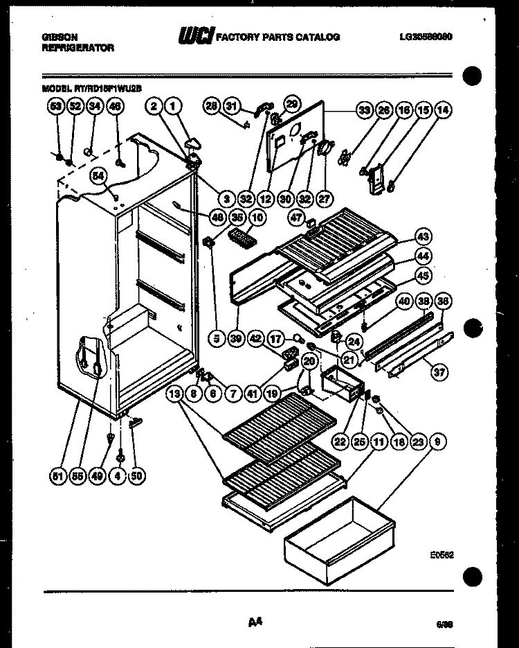 CABINET PARTS Diagram and Parts List for RT15F1WU2B  Gibson Refrigerator
