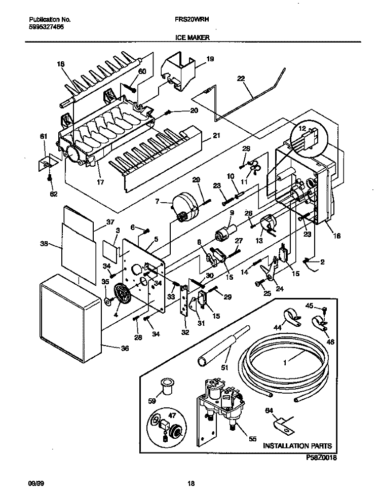 ICE MAKER Diagram and Parts List for FRS20WRHW4  Frigidaire Refrigerator