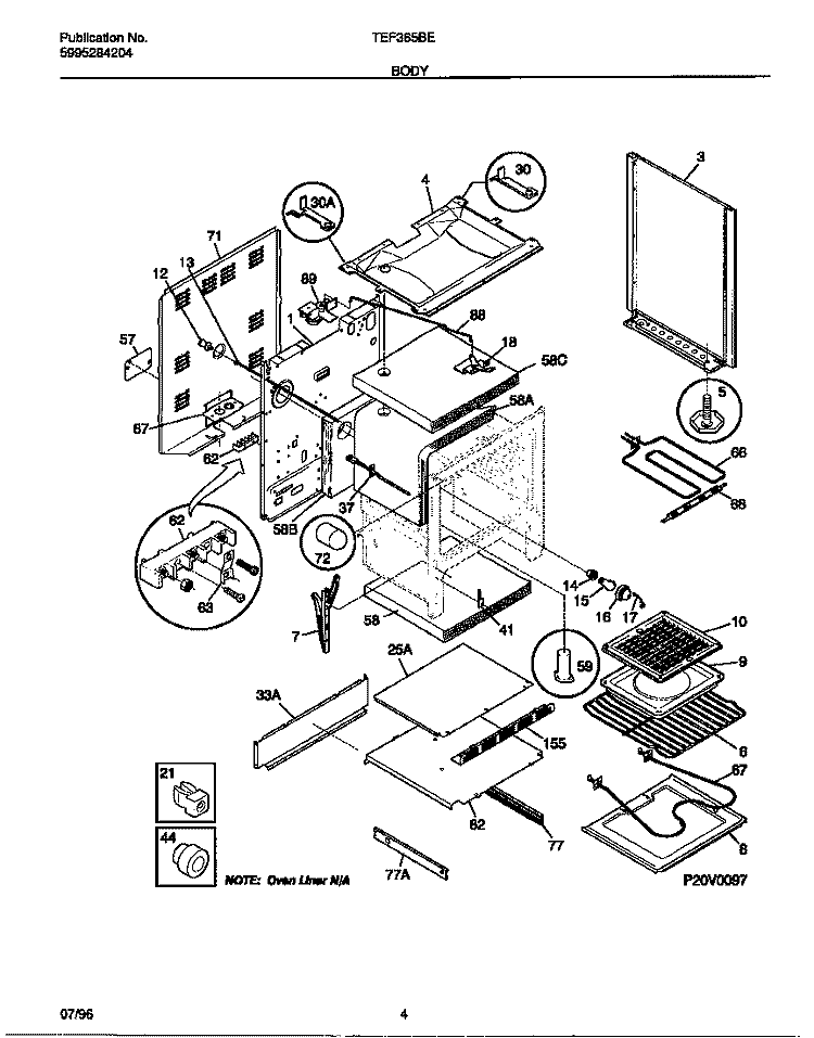 BODY Diagram and Parts List for TEF365BEWA  Tappan Range