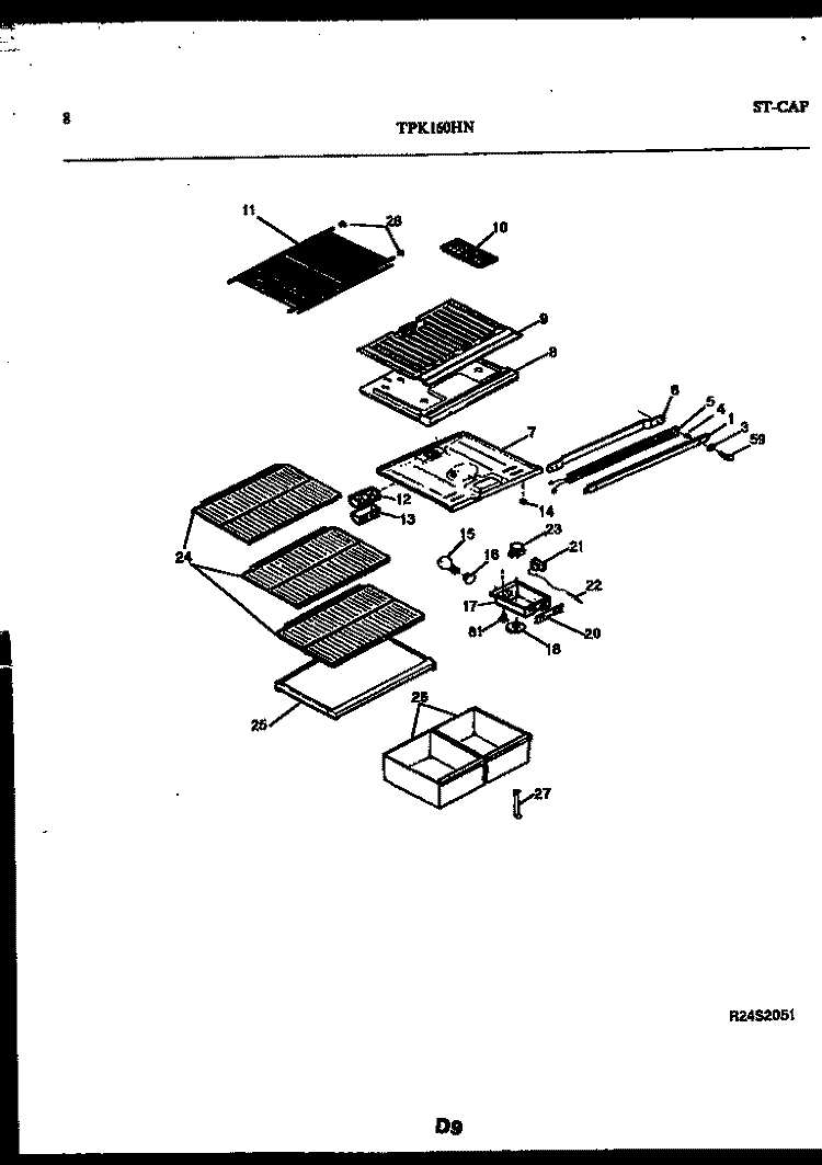 SHELVES AND SUPPORTS Diagram and Parts List for TPK160HN0T  Kelvinator Refrigerator