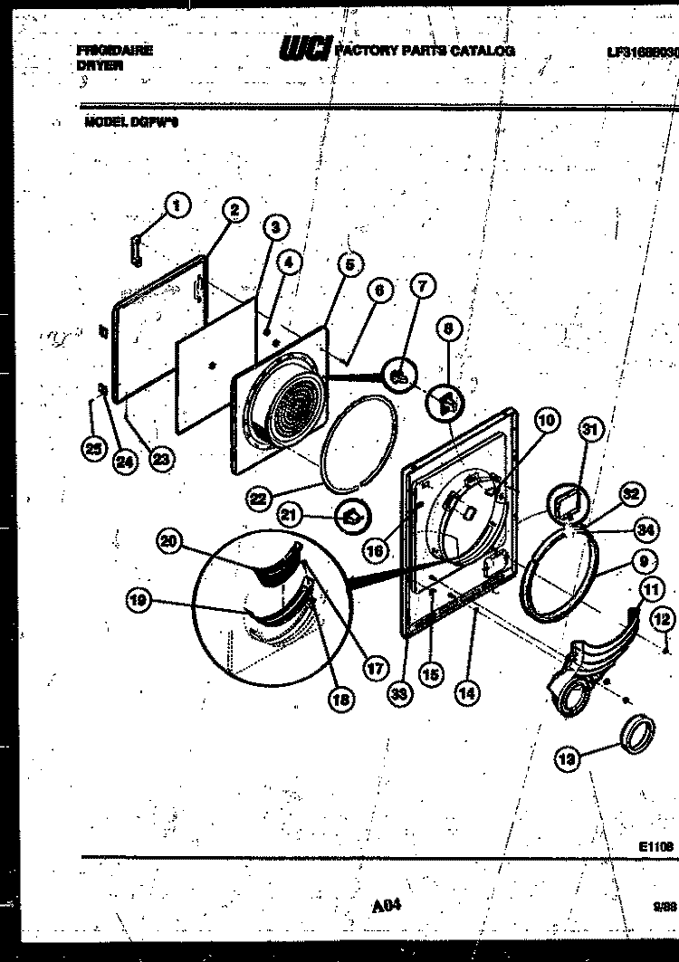 DOOR PARTS Diagram and Parts List for DGFW0  Frigidaire Dryer