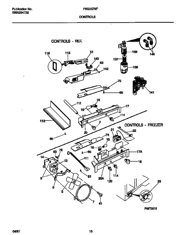 CONTROLS Diagram and Parts List for FRS22ZNFW0  Frigidaire Refrigerator