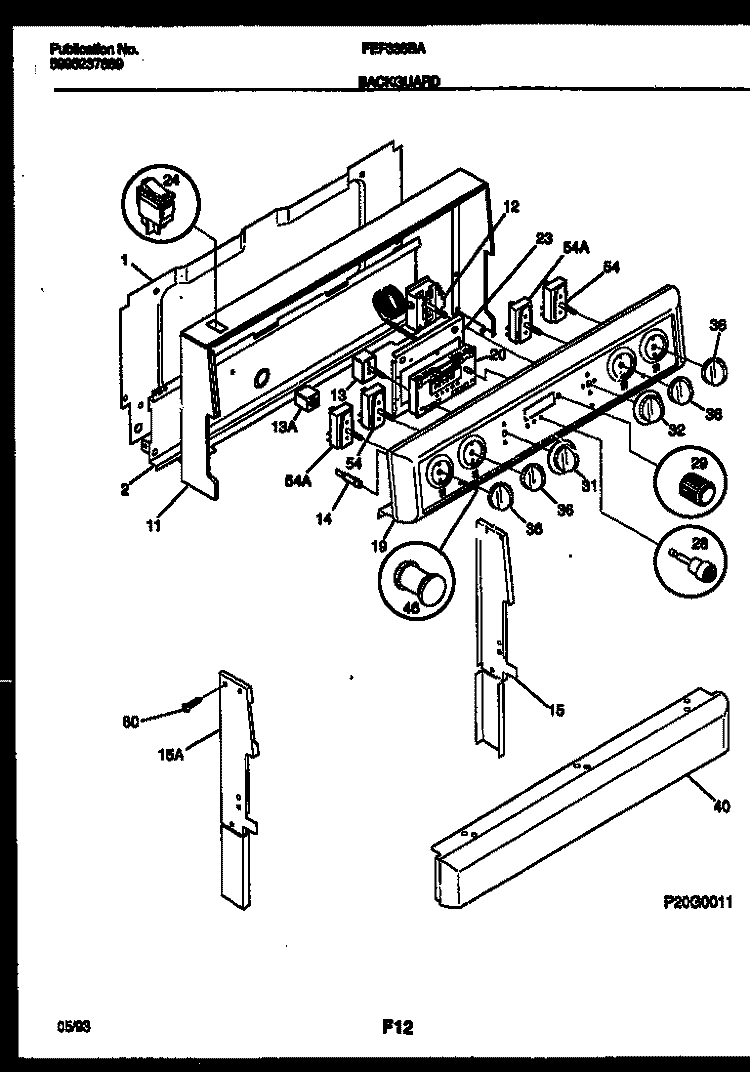 BACKGUARD Diagram and Parts List for FEF335BAWA  Frigidaire Range