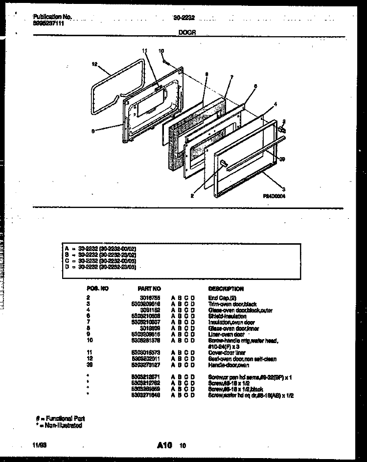 DOOR PARTS Diagram and Parts List for 30-2232-23-03  Tappan Range