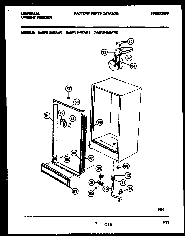 CABINET PARTS Diagram and Parts List for MFU14M2AW0  Tappan Freezer