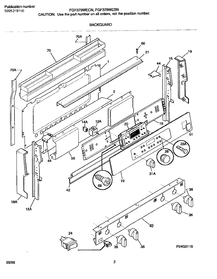 BACKGUARD Diagram and Parts List for FGF379WESN  Frigidaire Range