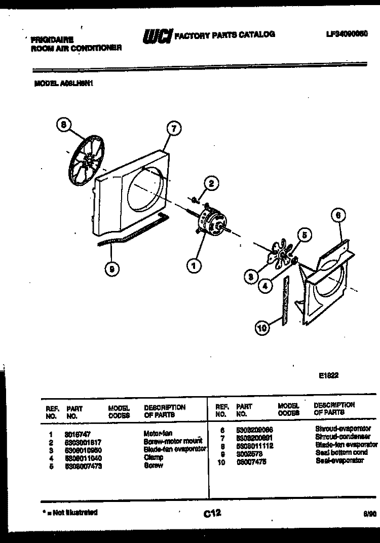AIR HANDLING PARTS Diagram and Parts List for A08LH8N1  Frigidaire Air Conditioner