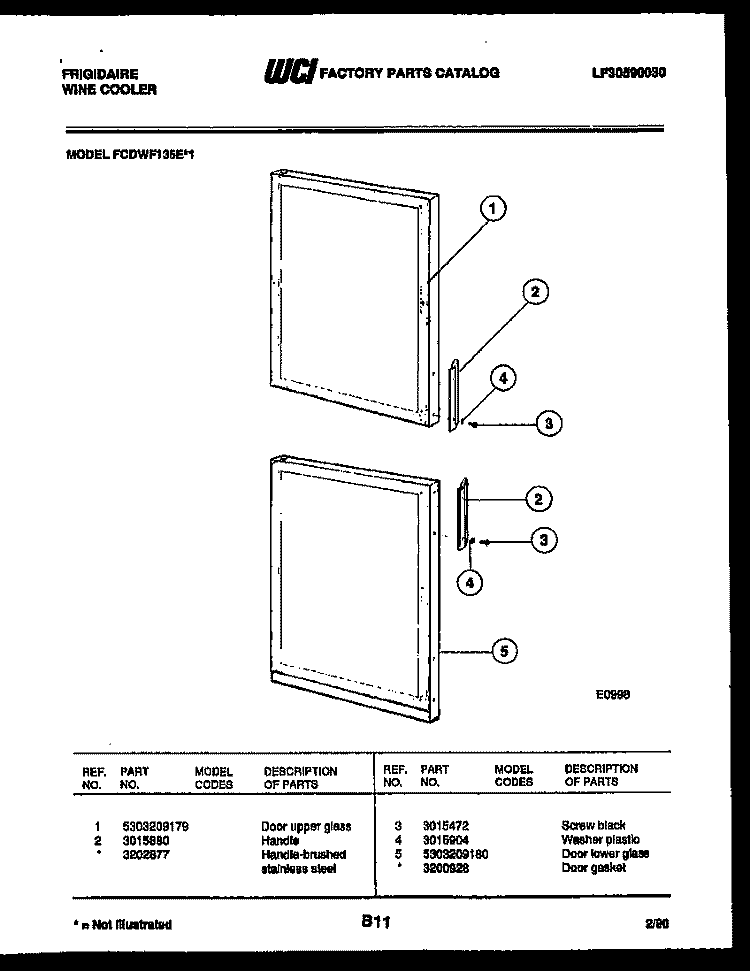 DOOR PARTS Diagram and Parts List for FCDWF135E1  Frigidaire Refrigerator