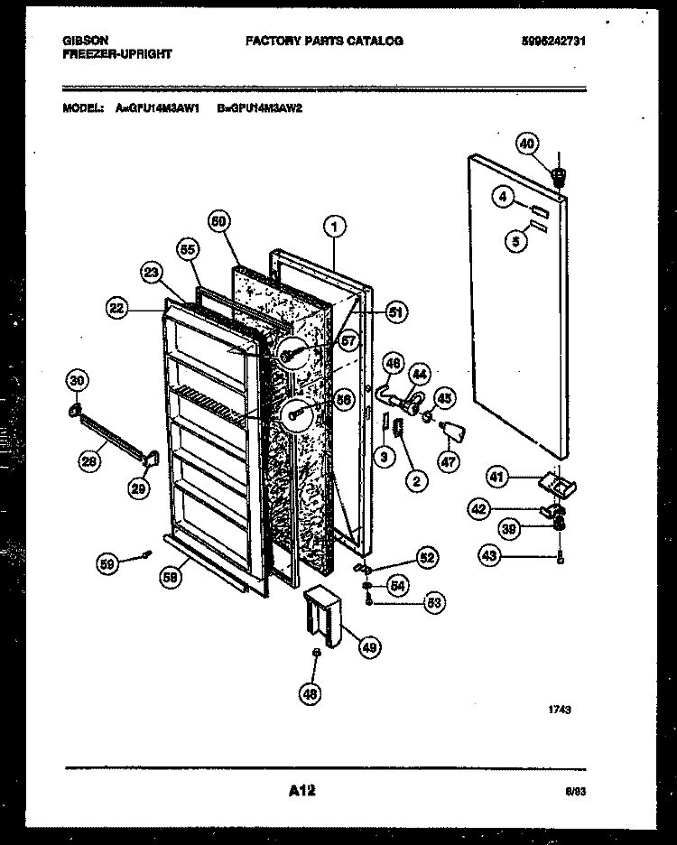 DOOR PARTS Diagram and Parts List for GFU14M3AW1  Gibson Freezer