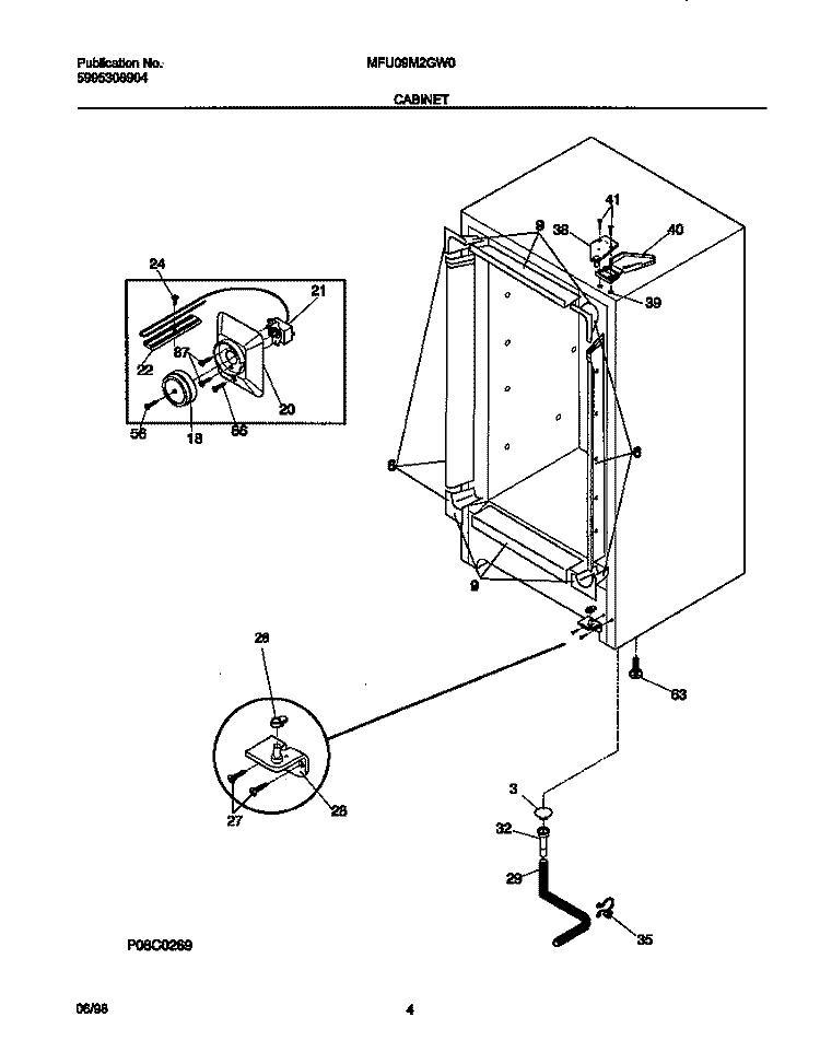 CABINET Diagram and Parts List for MFU09M2GW0  Frigidaire Freezer