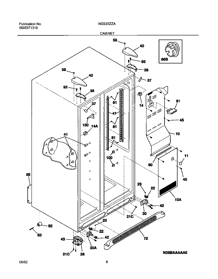 CABINET Diagram and Parts List for NGS23ZZAQ4  Frigidaire Refrigerator