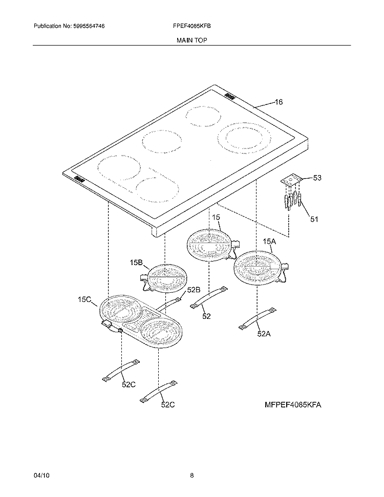 MAINTOP Diagram and Parts List for FPEF4085KFB  Frigidaire Range