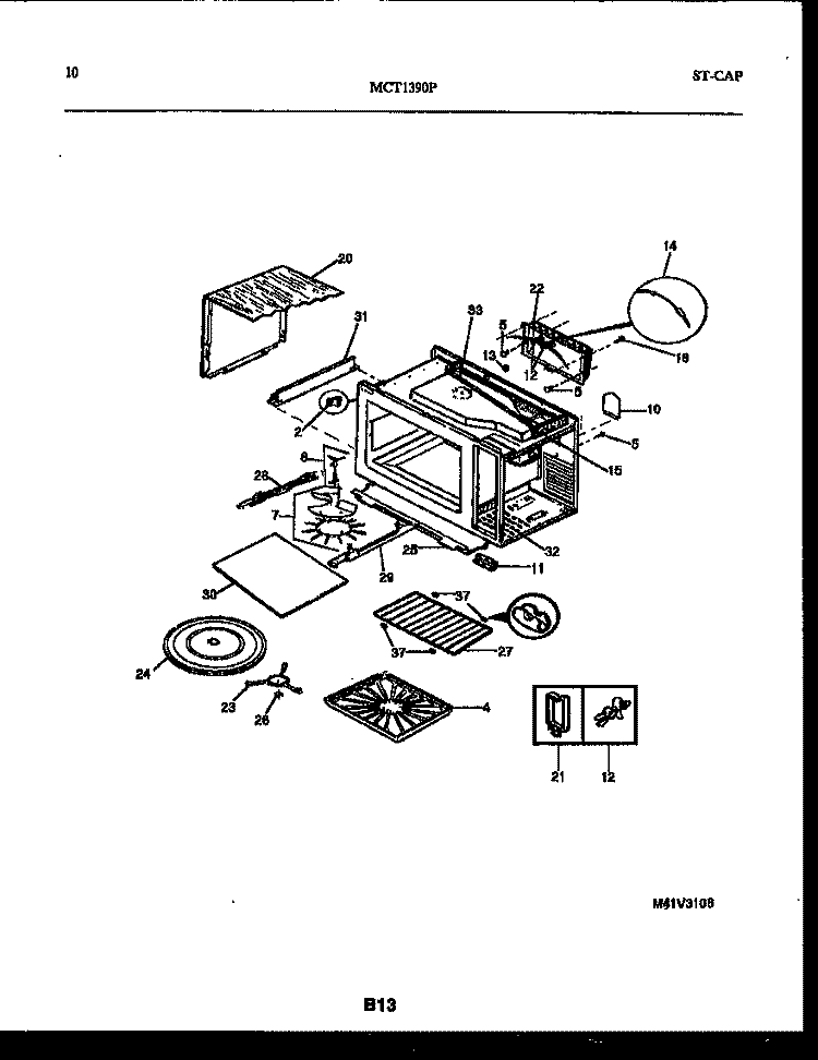 WRAPPER AND BODY PARTS Diagram and Parts List for MCT1390P2  Frigidaire Microwave