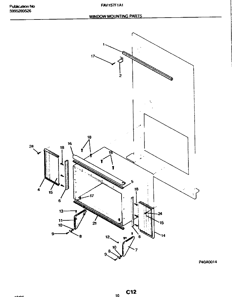 WINDOW MOUNTING PARTS Diagram and Parts List for FAV157F1A1  Frigidaire Air Conditioner
