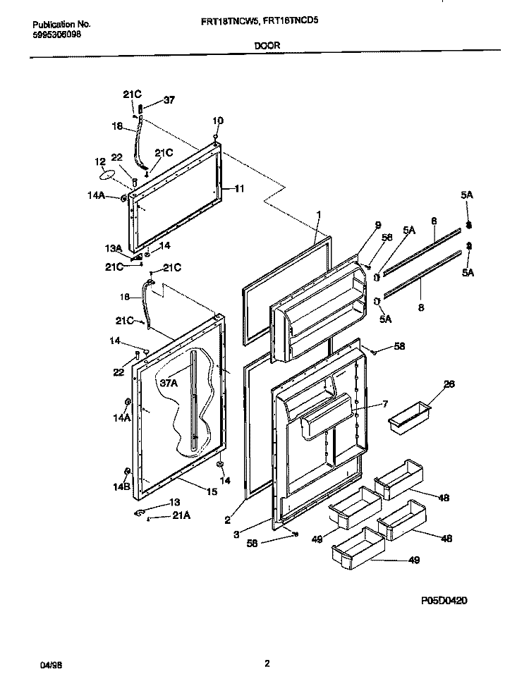 DOORS Diagram and Parts List for FRT18TNCW5  Frigidaire Refrigerator