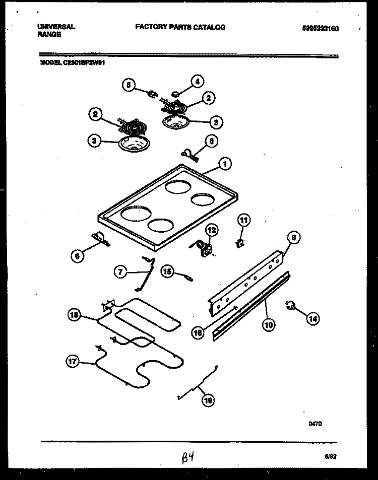 COOKTOP AND BROILER PARTS Diagram and Parts List for CE301SP2W01  Uni Range