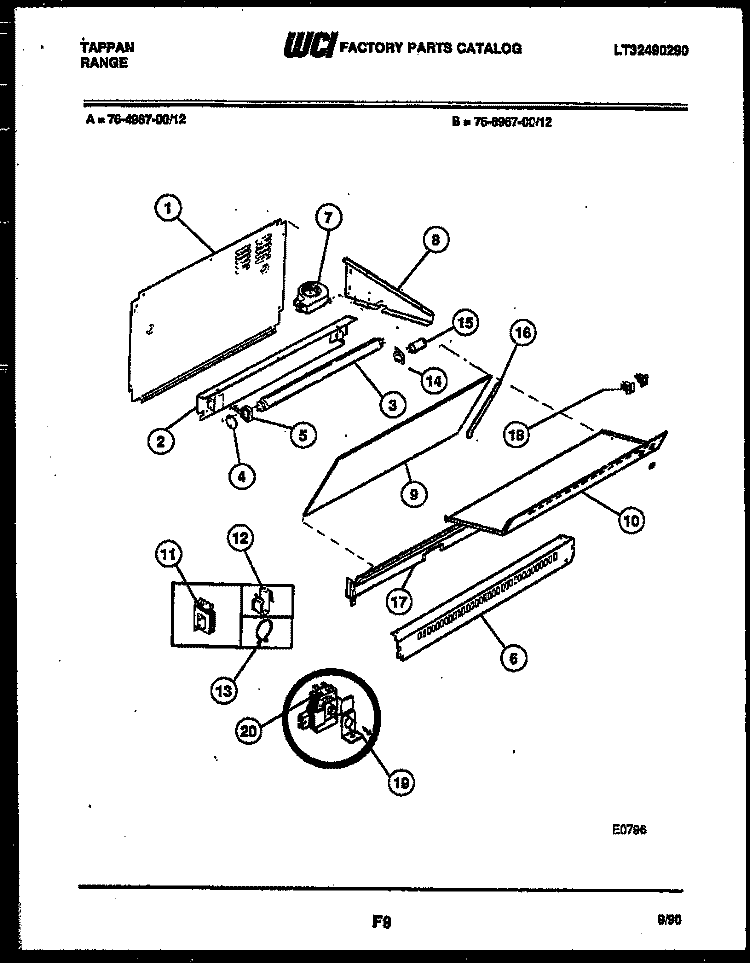 SPLASHER CONTROL Diagram and Parts List for 76-4967-00-12  Tappan Microwave Oven Combo