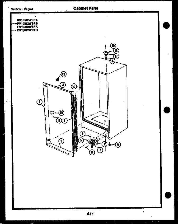 CABINET PARTS Diagram and Parts List for FV10M2WSFA  Frigidaire Freezer