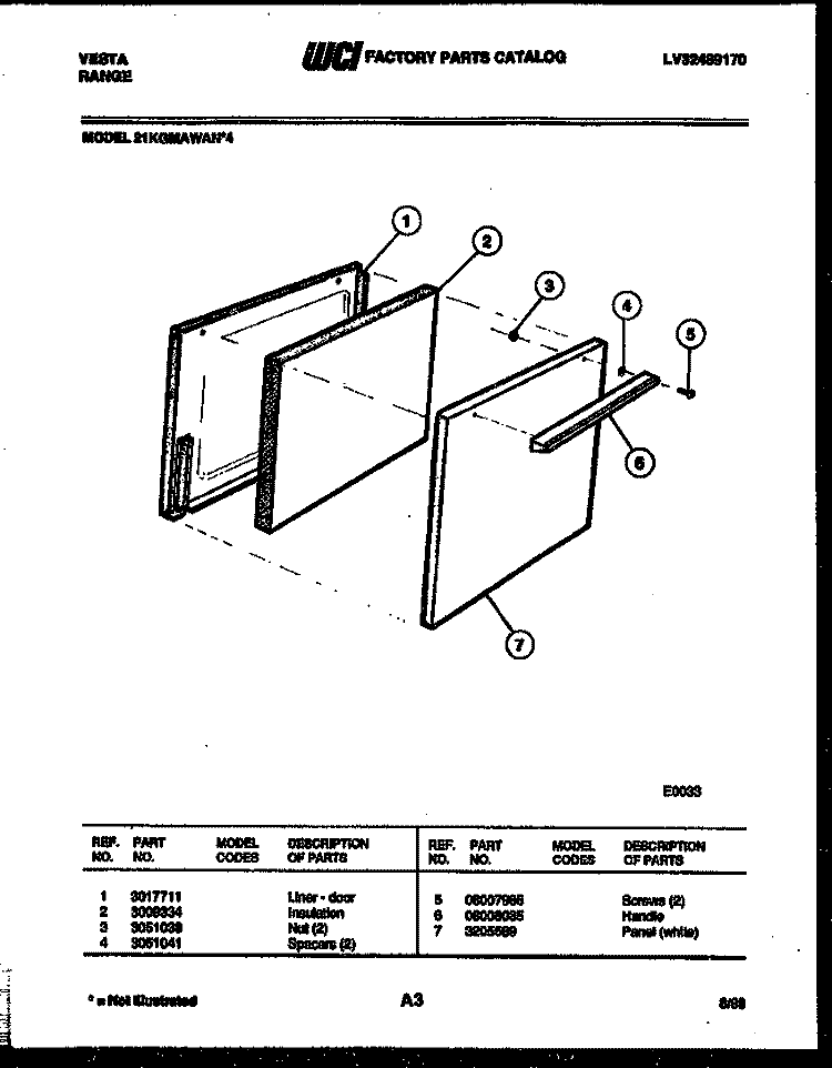 DOOR PARTS Diagram and Parts List for 21KGMAWAN4-23  Tappan Range