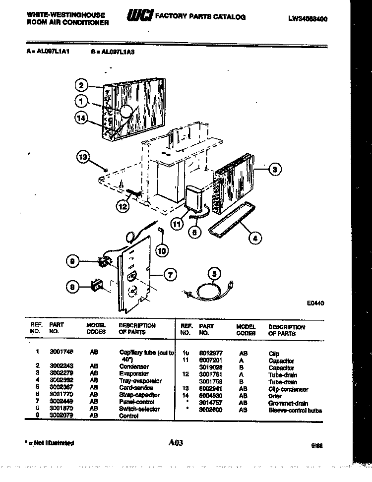 ELECTRICAL PARTS Diagram and Parts List for AL097L1A1  Frigidaire Air Conditioner