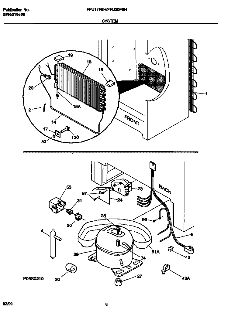 SYSTEM Diagram and Parts List for FFU17F9HW0  Frigidaire Freezer