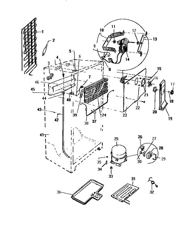 EVAPORATOR, FAN ASSY. Diagram and Parts List for RT196GCW3  Frigidaire Refrigerator