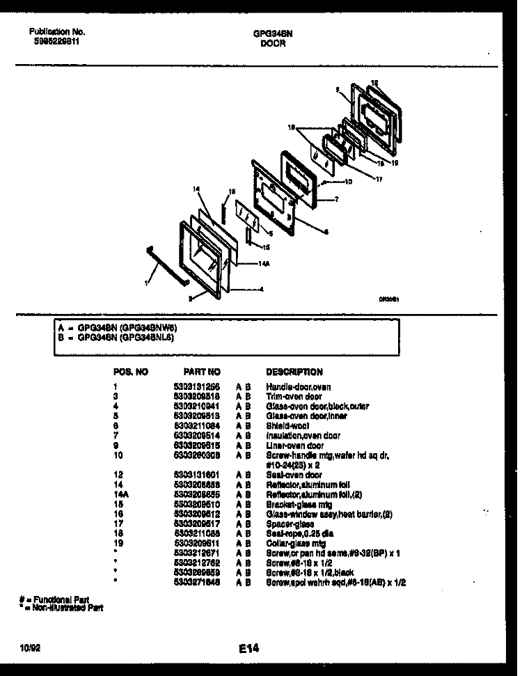 DOOR PARTS Diagram and Parts List for GPG34BNL6  Frigidaire Range