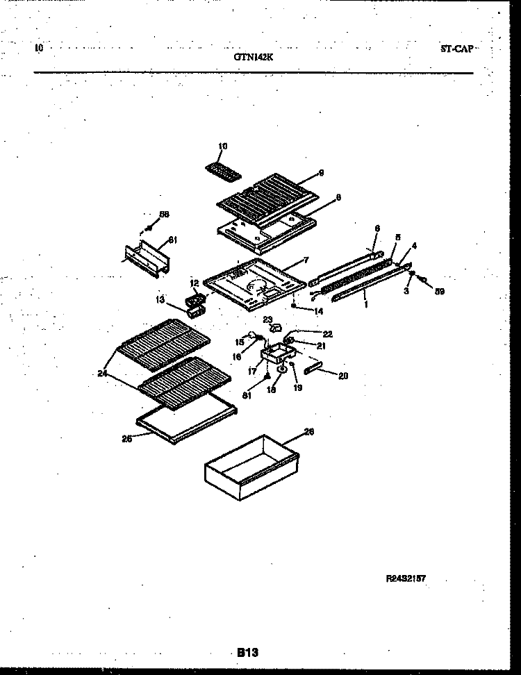 SHELVES AND SUPPORTS Diagram and Parts List for GTL142WK2  Frigidaire Refrigerator