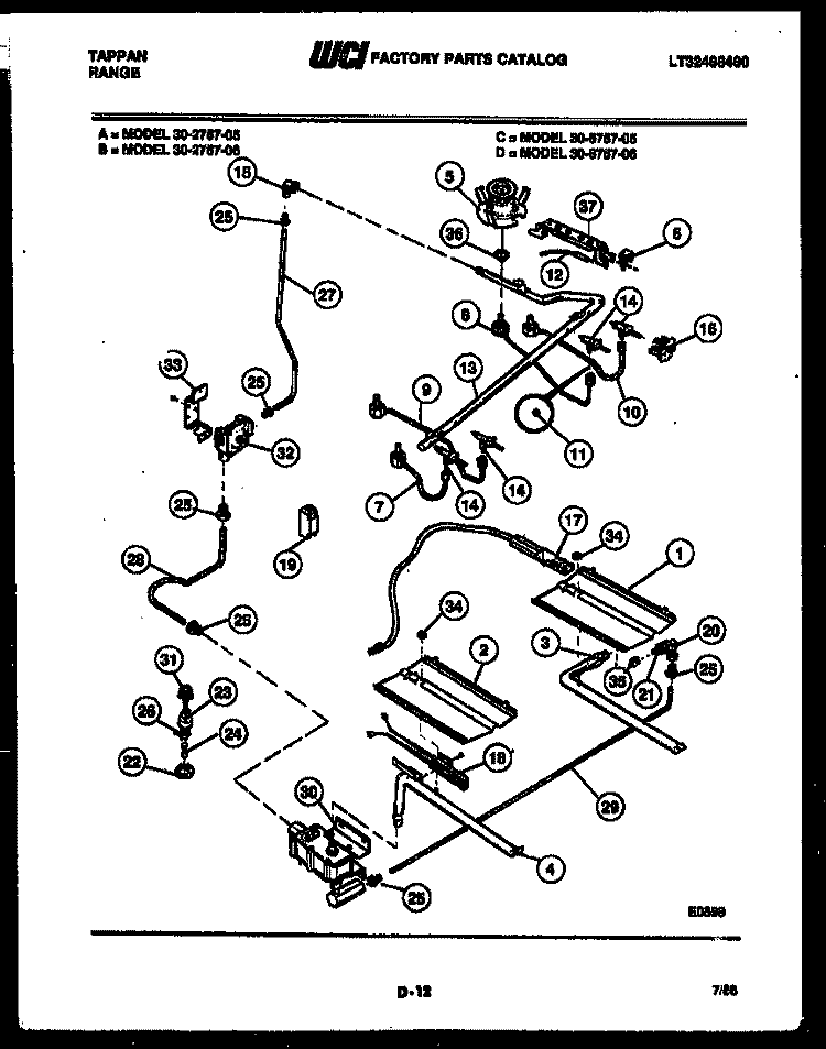 BURNER, MANIFOLD AND GAS CONTROL Diagram and Parts List for 30-2757-66-06  Tappan Range