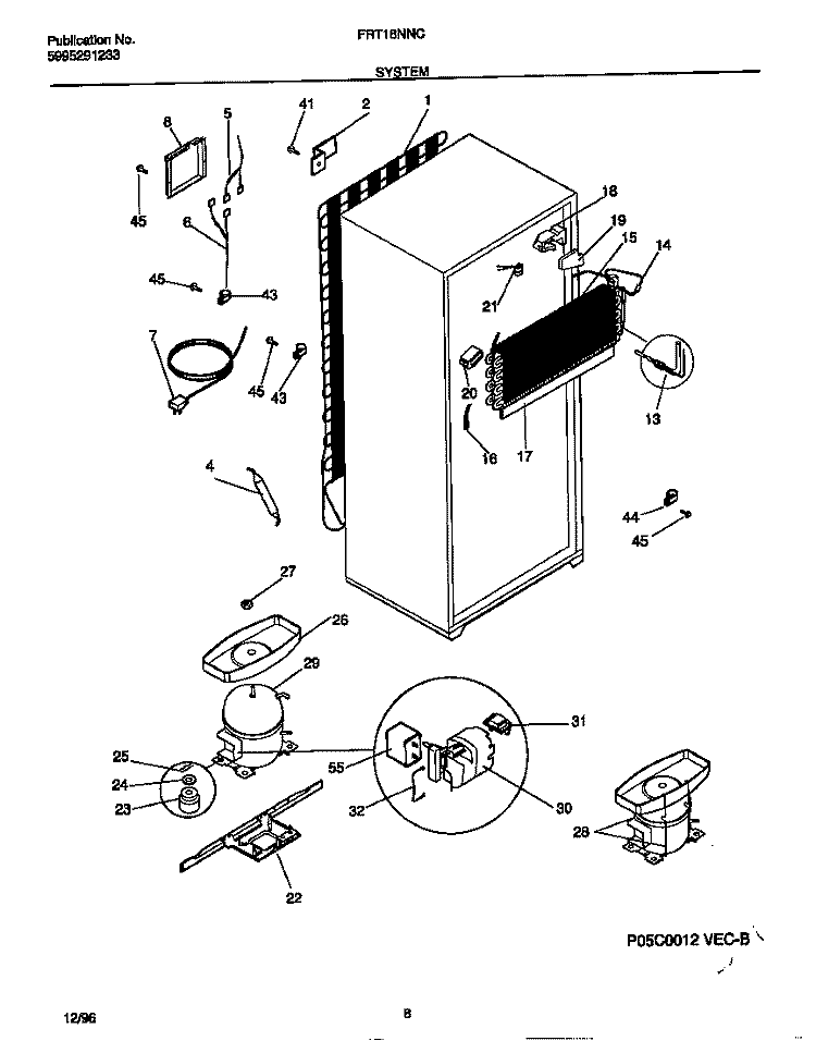 SYSTEM Diagram and Parts List for FRT18NNCD3  Frigidaire Refrigerator