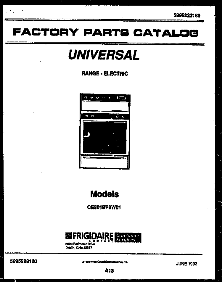 COVER Diagram and Parts List for CE301SP2W01  Uni Range