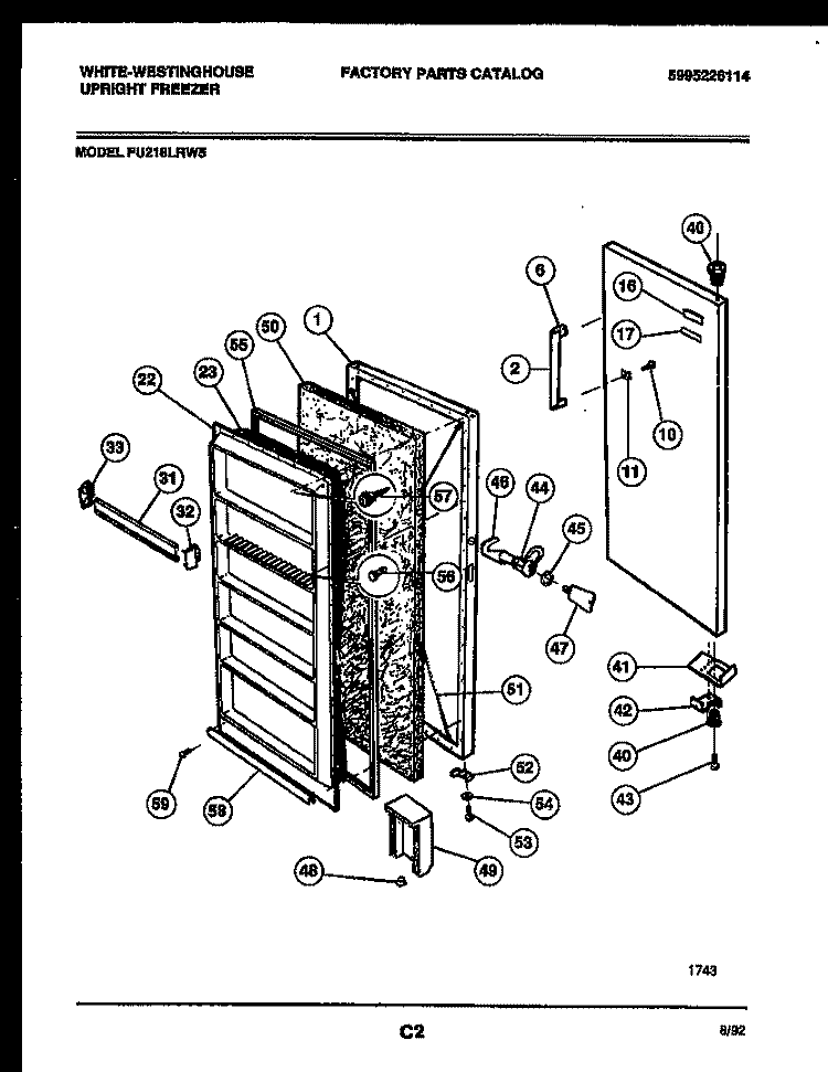 DOOR PARTS Diagram and Parts List for FU218LRW5  Frigidaire Freezer