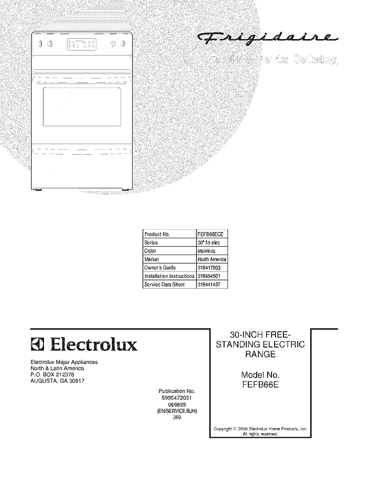 COVER Diagram and Parts List for FEFB66ECE  Frigidaire Range