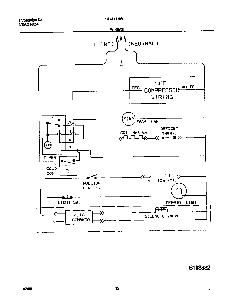 WIRING DIAGRAM Diagram and Parts List for FRT21TNGW0  Frigidaire Refrigerator