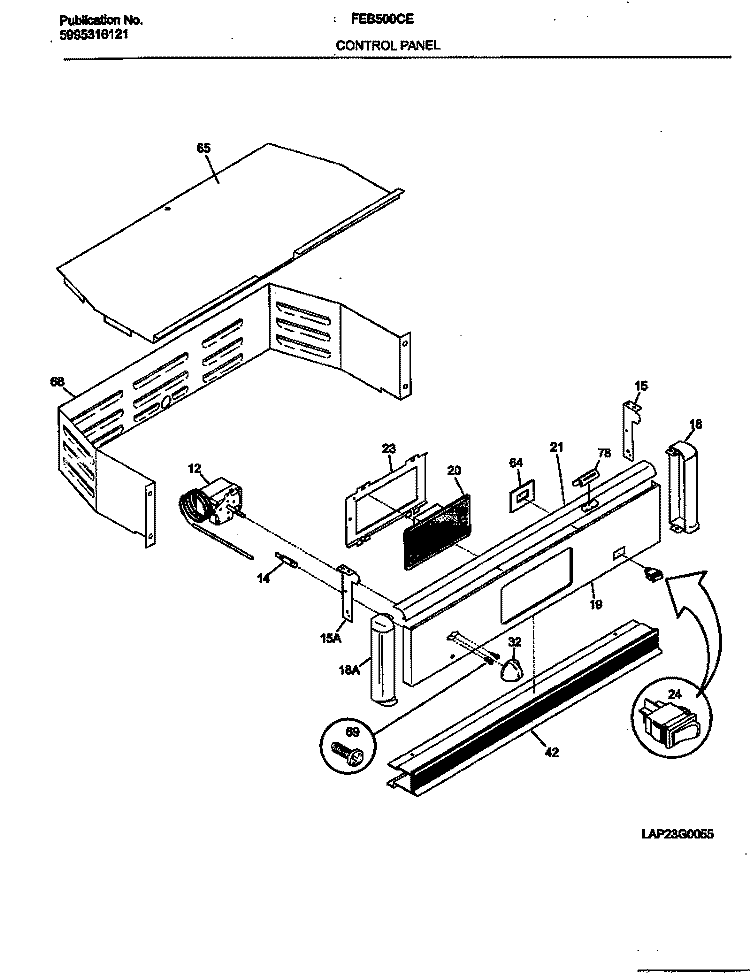 CONTROL PANEL Diagram and Parts List for FEB500CEBH  Frigidaire Wall Oven