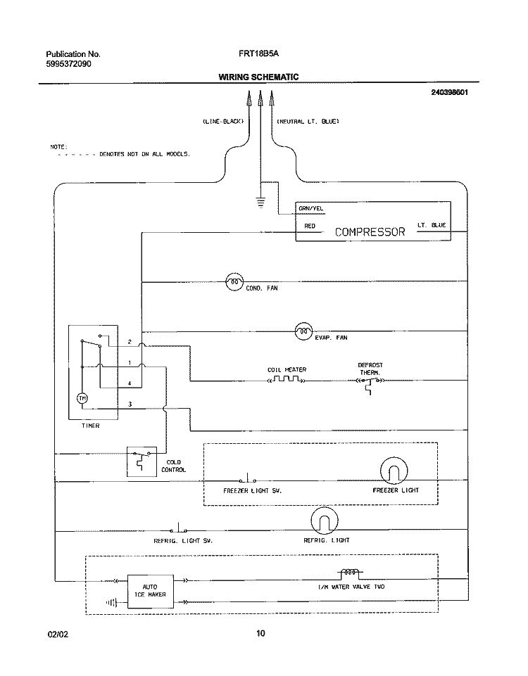 WIRING SCHEMATIC Diagram and Parts List for FRT18B5AW5  Frigidaire Refrigerator