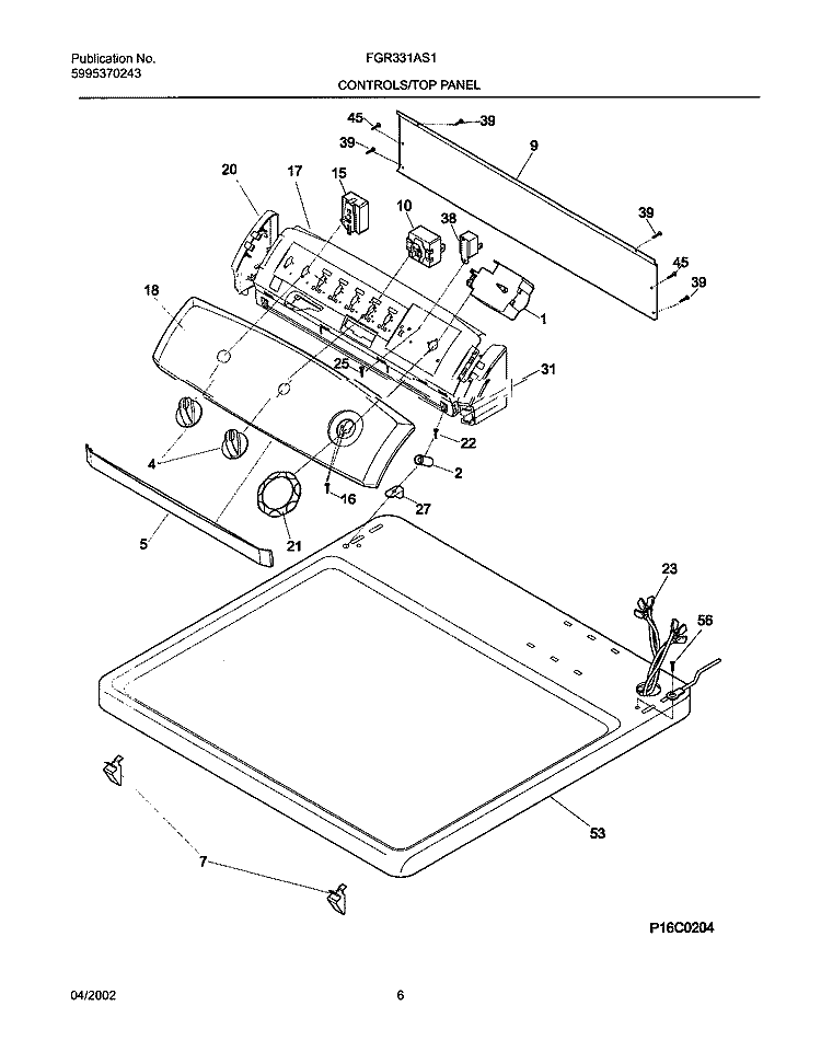 CONTROL PANEL Diagram and Parts List for FGR331AS1  Frigidaire Dryer
