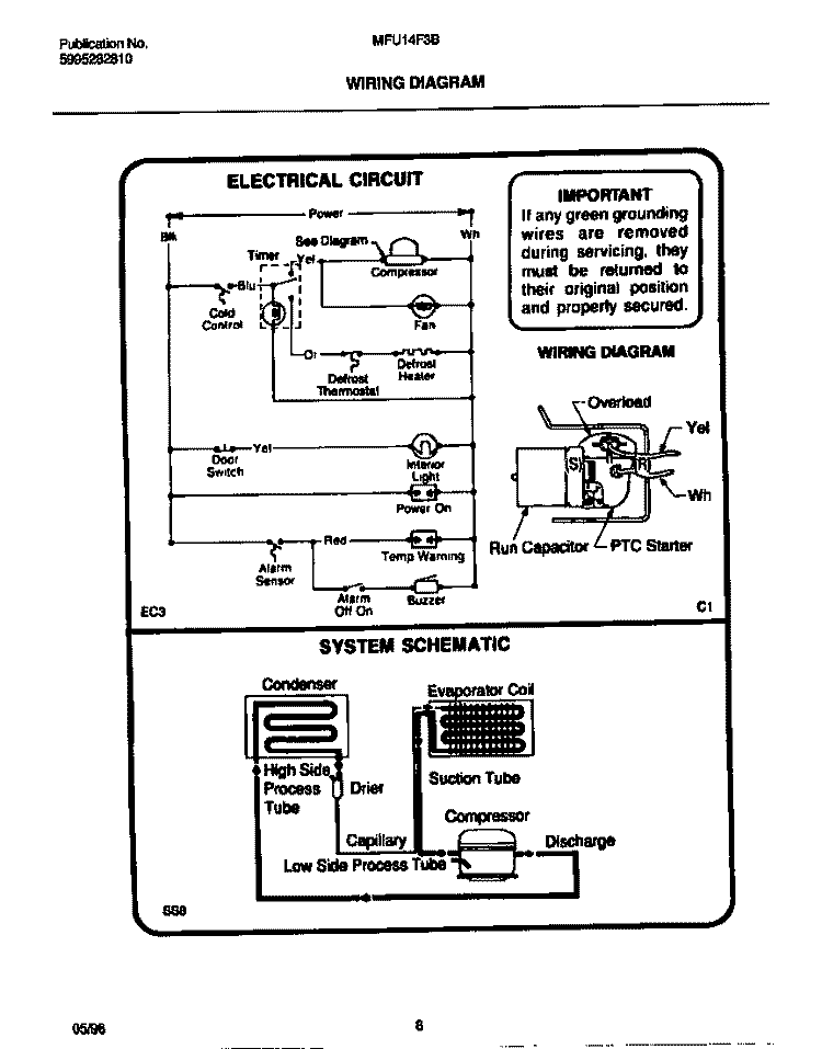 WIRING DIAGRAM Diagram and Parts List for MFU14F3BW4  Frigidaire Freezer