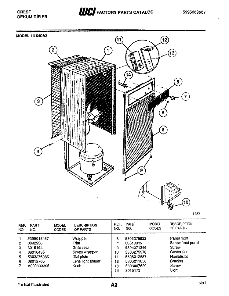 WRAPPER Diagram and Parts List for 14-040A2  Frigidaire Dehumidifier