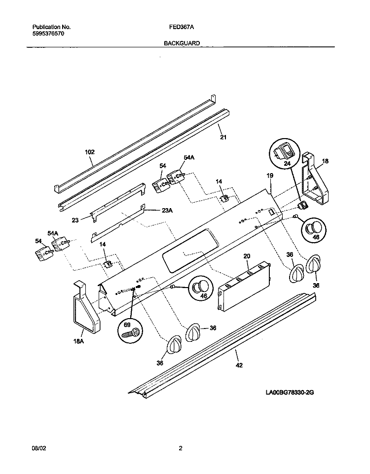 BACKGUARD Diagram and Parts List for FED367AQE  Frigidaire Range