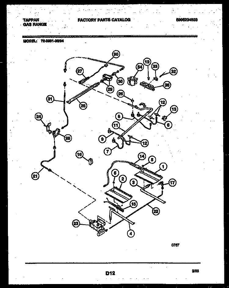 BURNER, MANIFOLD AND GAS CONTROL Diagram and Parts List for 72-3981-23-04  Tappan Range