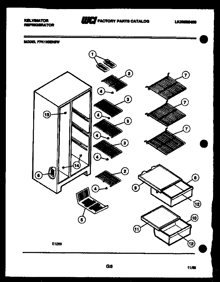 SHELVES AND SUPPORTS Diagram and Parts List for FPK190EN2W  Kelvinator Refrigerator