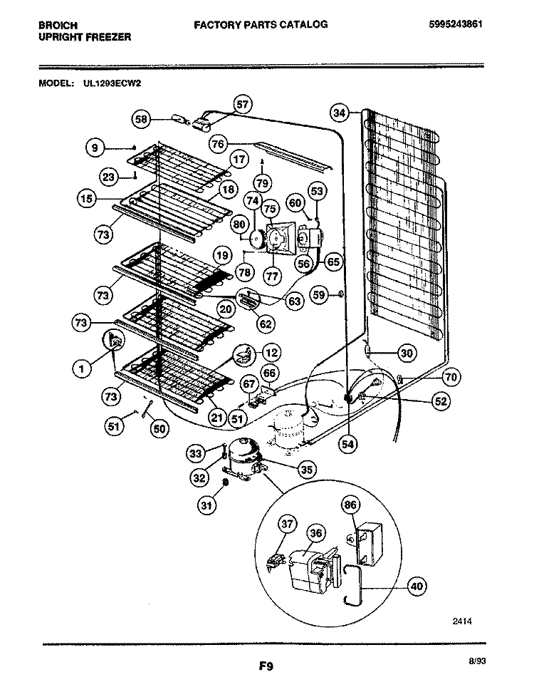 SYSTEM Diagram and Parts List for UL1293ECW2  Electrolux Freezer