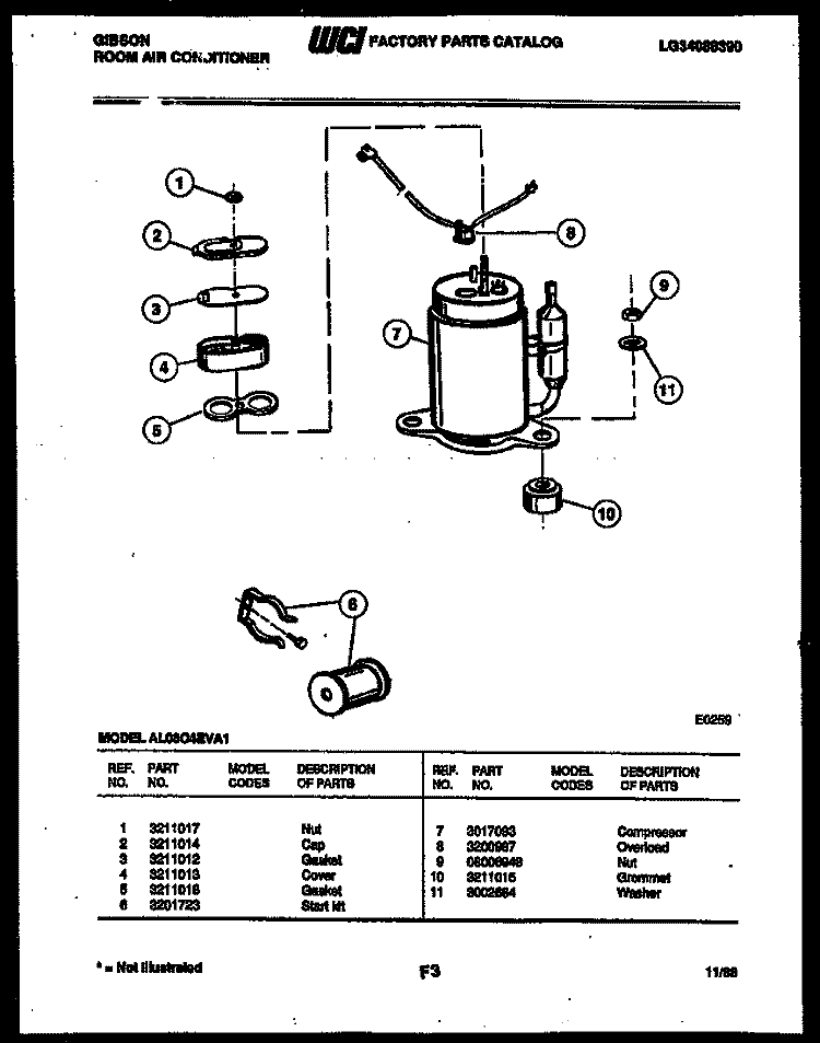 COMPRESSOR PARTS Diagram and Parts List for AL08C4EVA1  Gibson Air Conditioner