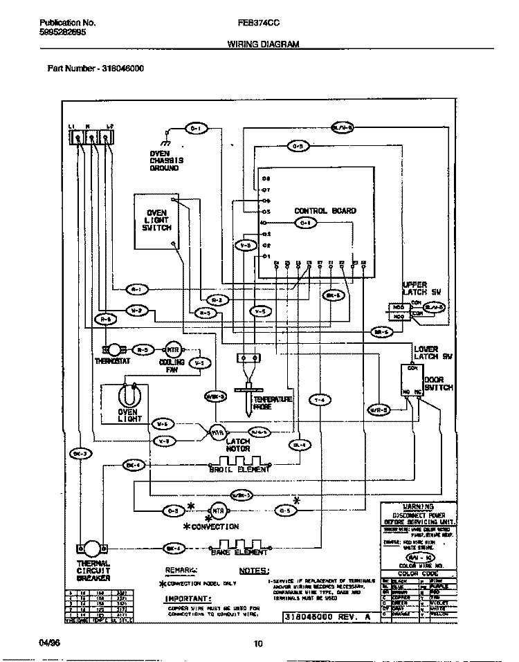 WIRING DIAGRAM Diagram and Parts List for FEB374CCBB  Frigidaire Wall Oven